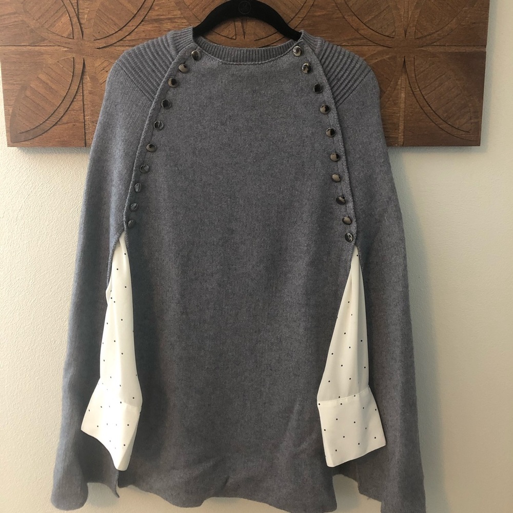 Gray Poncho with Button Details